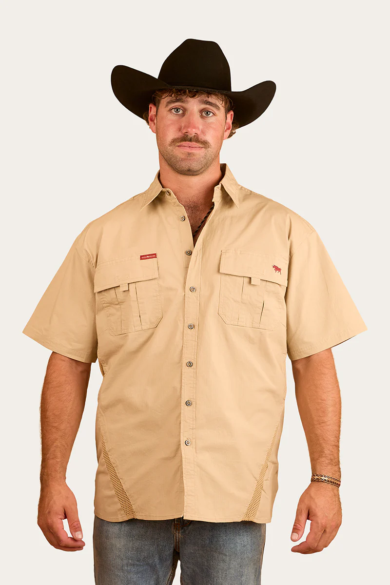 Bulgarra Mens Ripstop Full Button Work Shirt - Camel