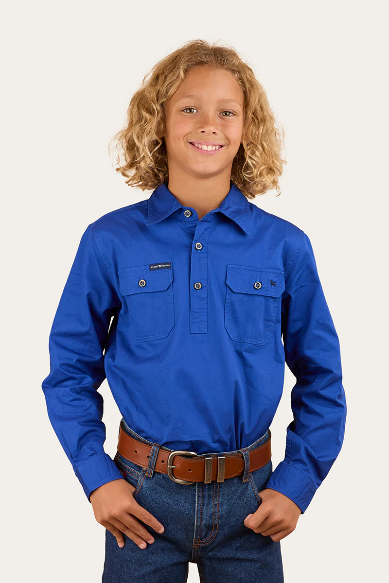 Ord River Kids Half Button Work Shirt - Royal Blue