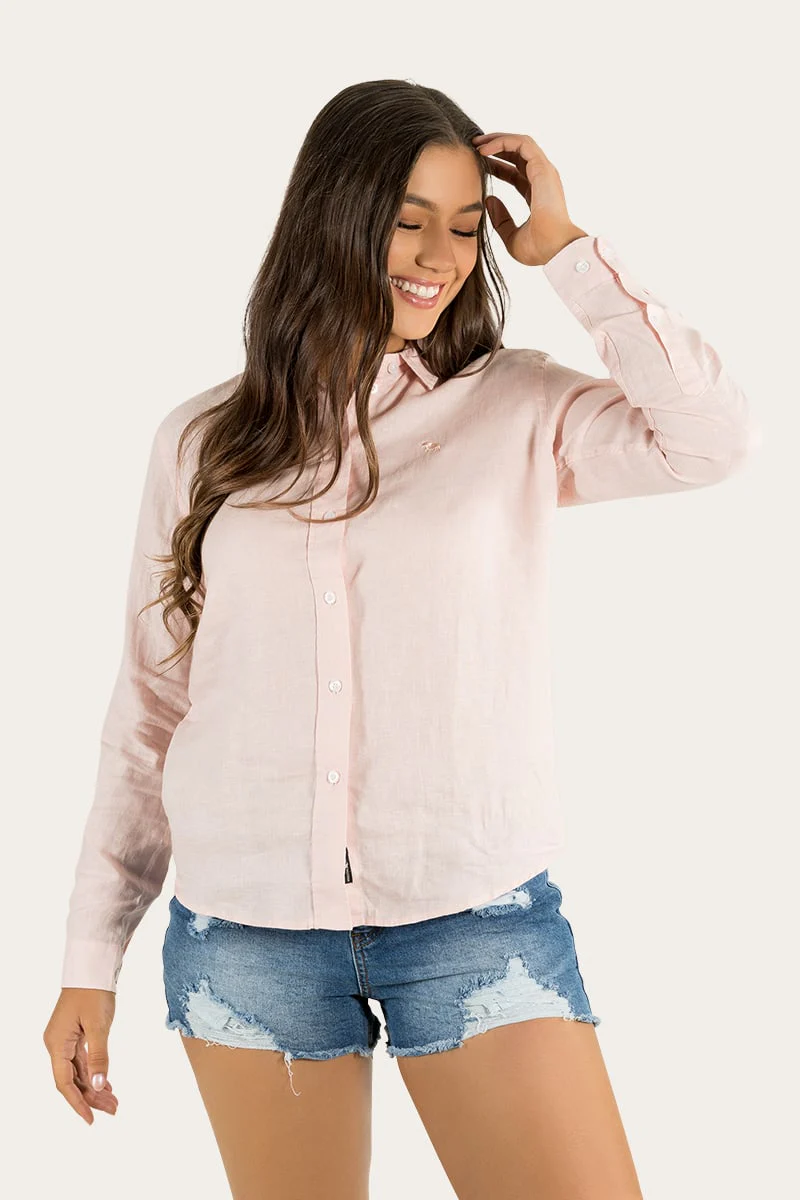 Hayley Womens Relaxed Linen Dress Shirt - Ice Pink