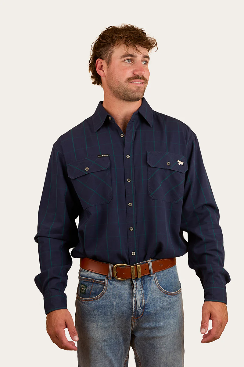 Richmond Mens Full Button Work Shirt - Navy