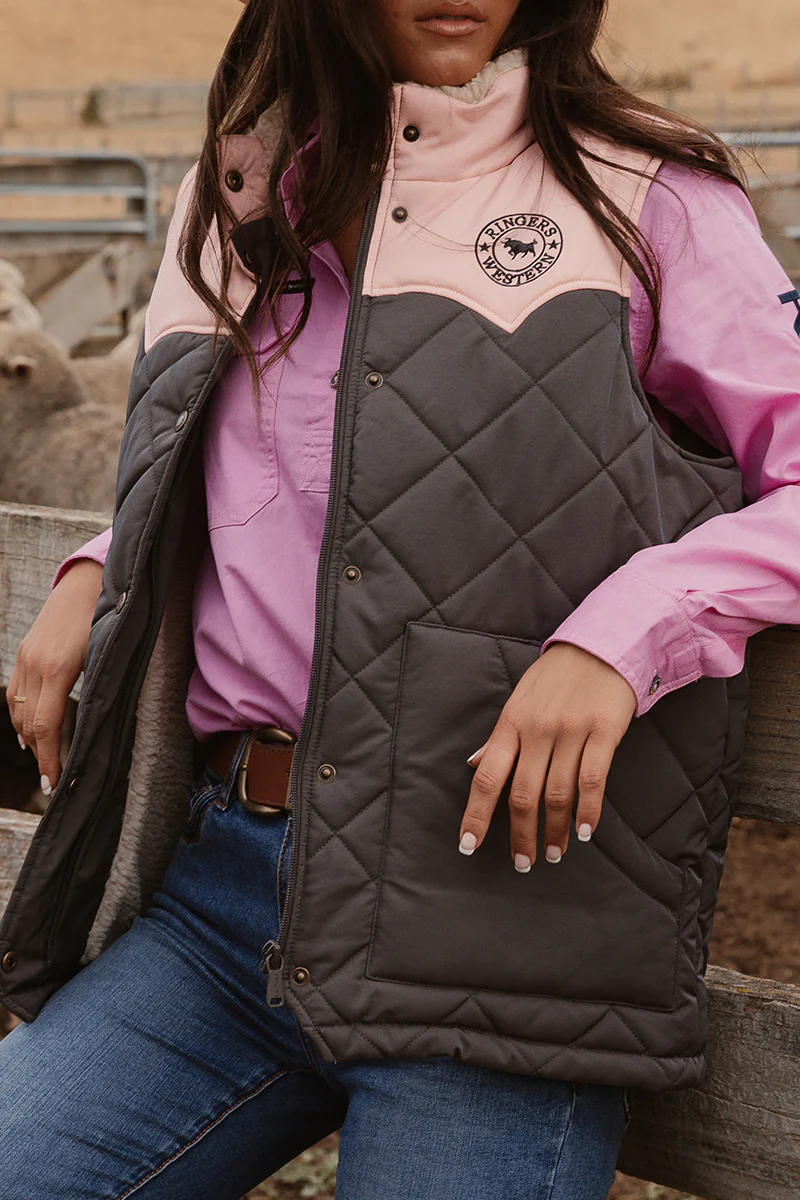 Selwyn Womens Puffer Vest - Charcoal / Pink