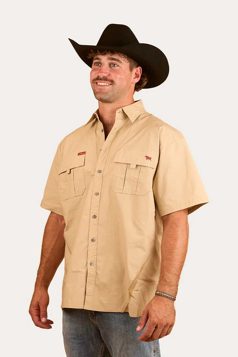 Bulgarra Mens Ripstop Full Button Work Shirt - Camel