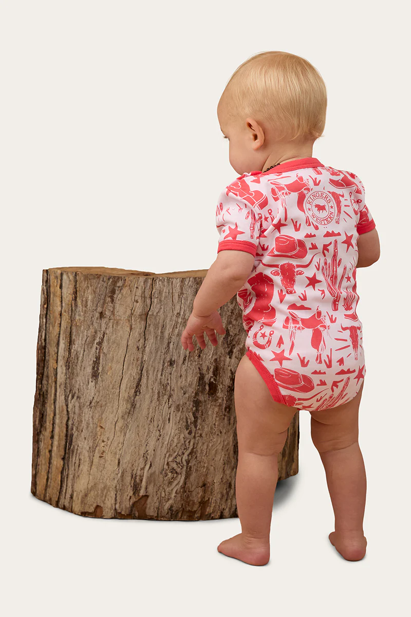 Boot Scootin Babies Short Sleeve Romper - Barely Pink