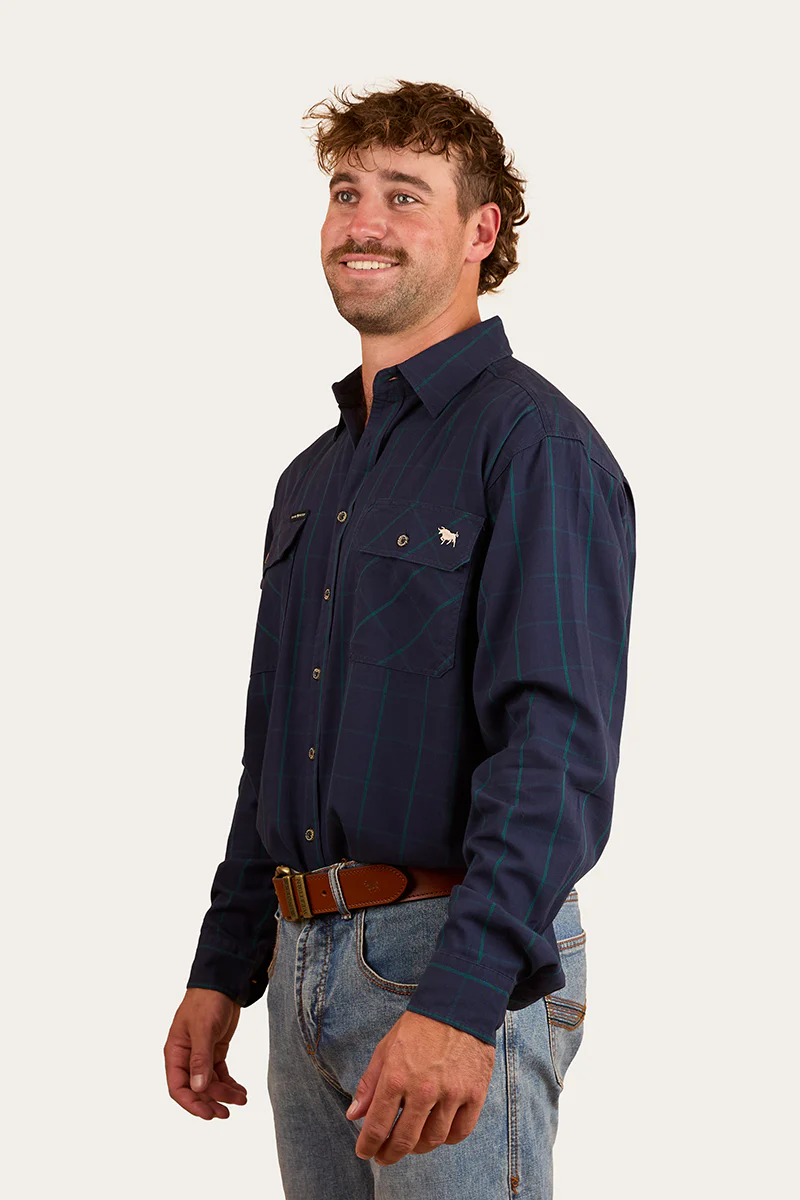 Richmond Mens Full Button Work Shirt - Navy