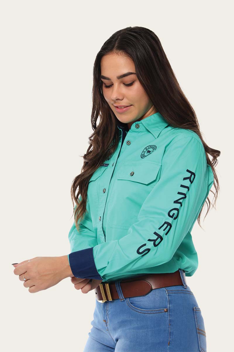 Signature Jillaroo Womens Full Button Work Shirt - Mint/Navy
