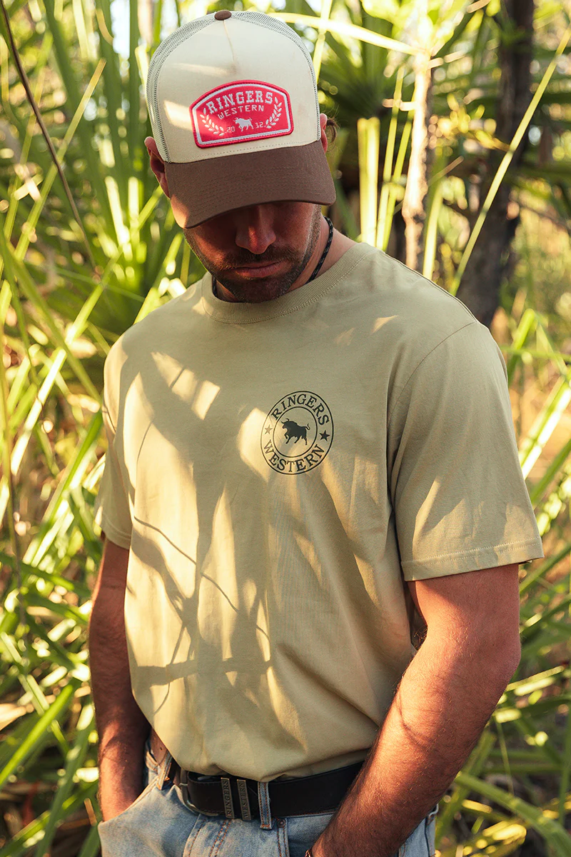 Signature Bull Mens Loose T-Shirt - Pale Olive / Military Green