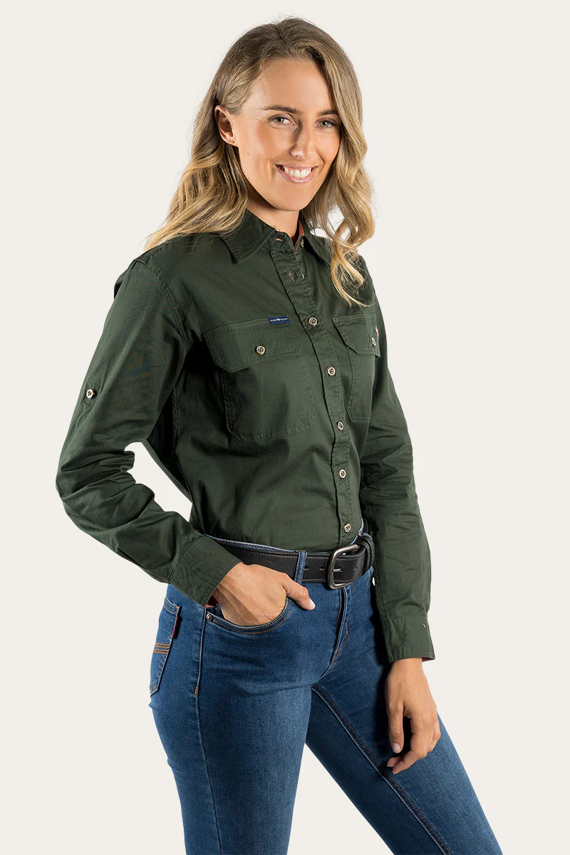 Pentecost River Womens Full Button Work Shirt - Cargo Khaki