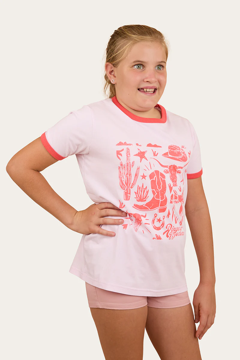 Boot Scootin Kids Ringer T-Shirt - Barley Pink