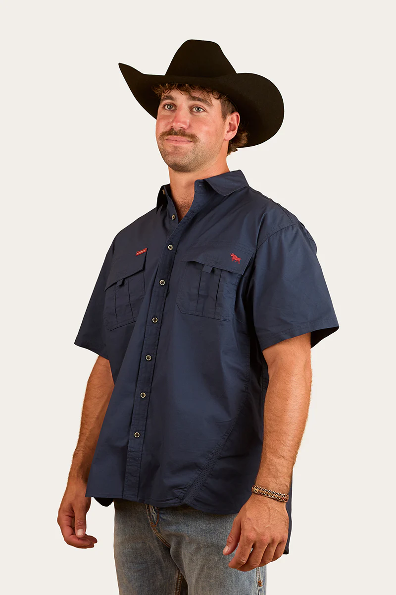 Bulgarra Mens Ripstop Full Button Work Shirt - Dark Navy