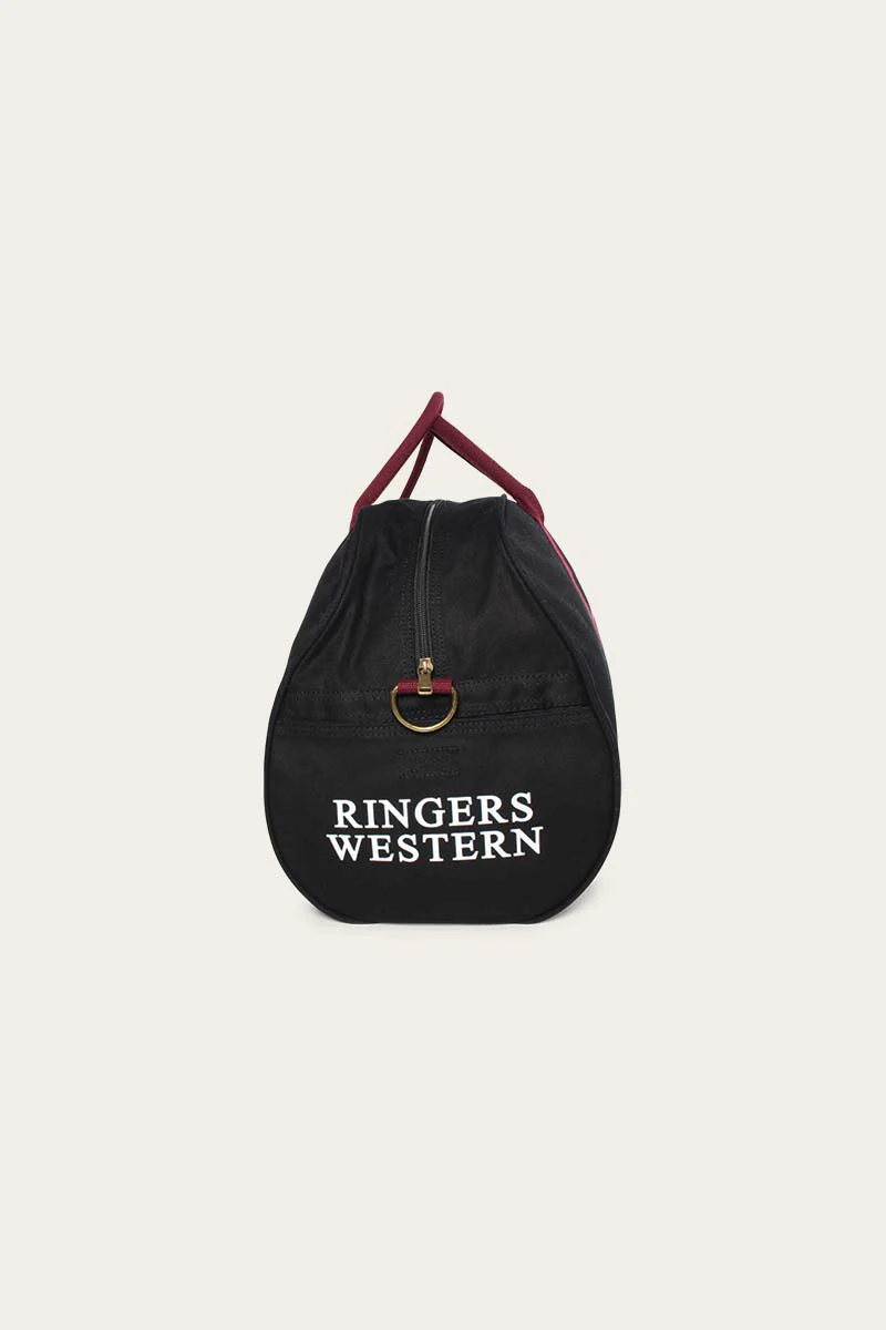 Gundagai Duffle Bag - Black & Maroon with White Print