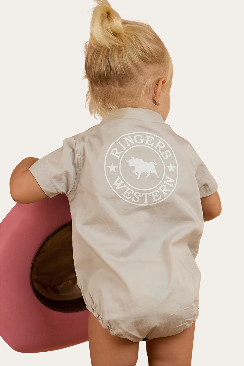 Ringers Babies Short Sleeve Work Shirt Romper - Beige