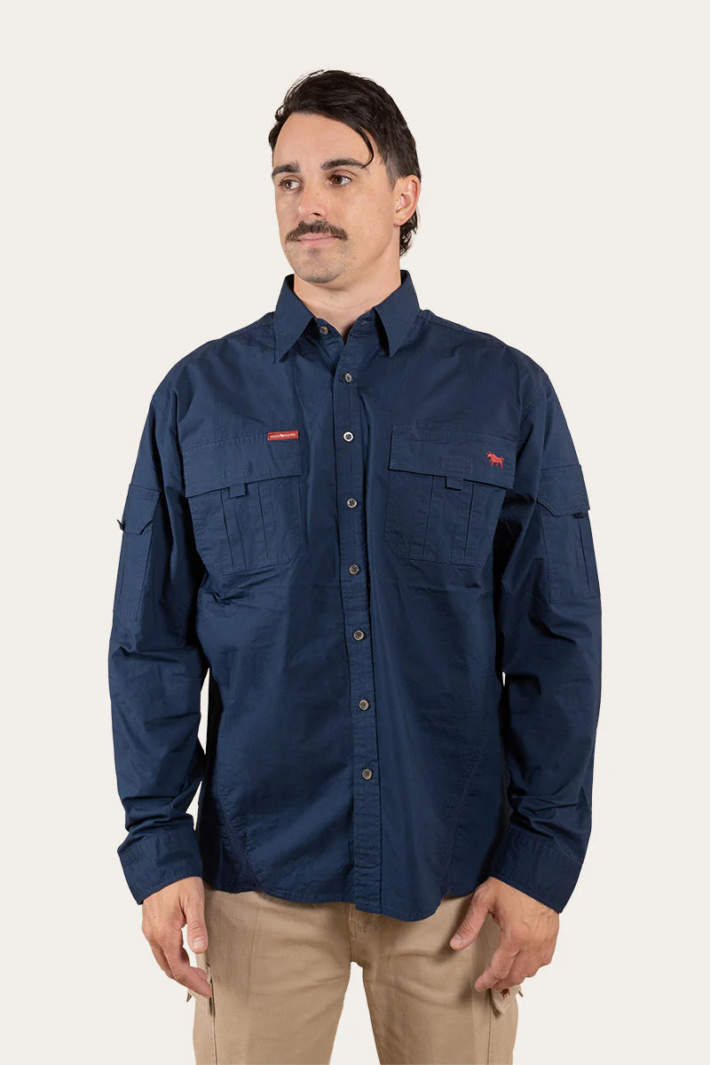 Pilbara Mens Ripstop Full Button Work Shirt - Dark Navy