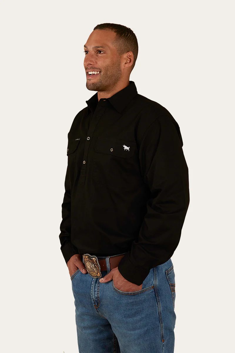 King River Mens Half Button Work Shirt - Black