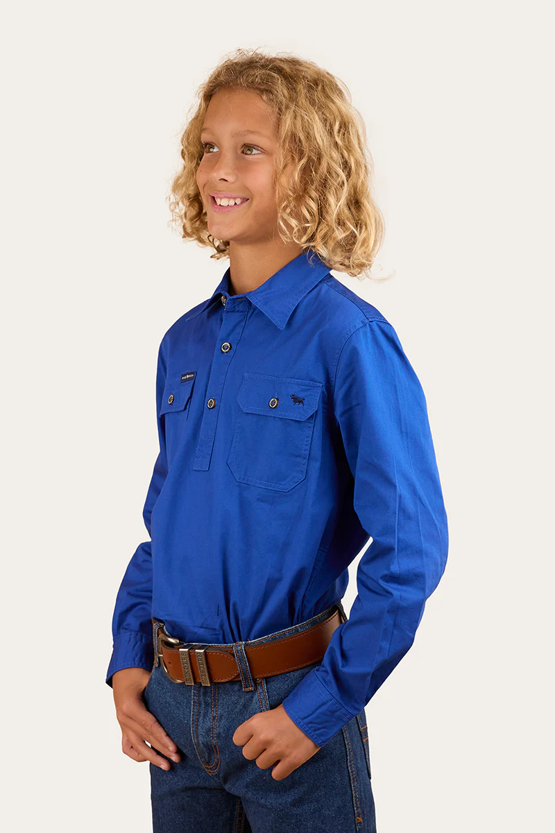 Ord River Kids Half Button Work Shirt - Royal Blue