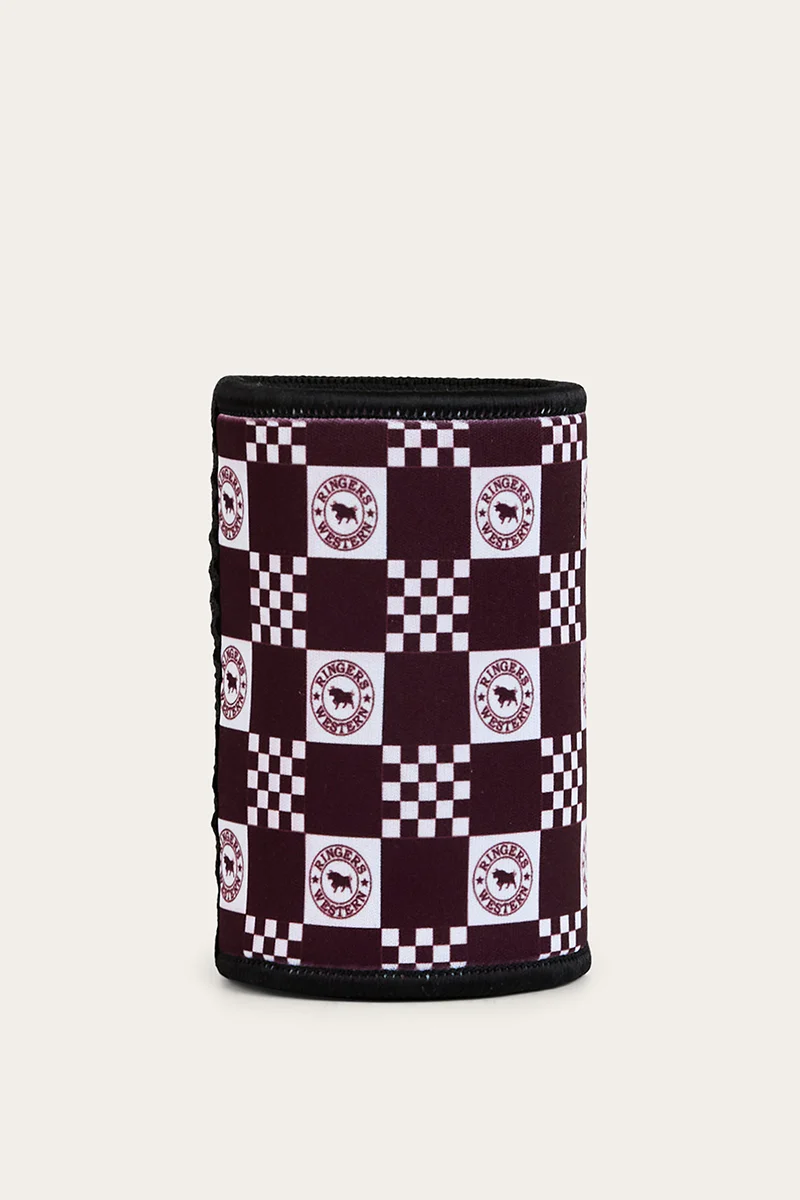 RW Check Stubby Cooler - Burgundy