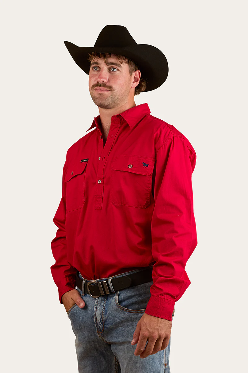 King River Half Button Work Shirt - Red