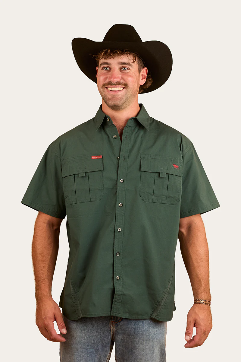 Bulgarra Mens Ripstop Full Button Work Shirt - Forest Green