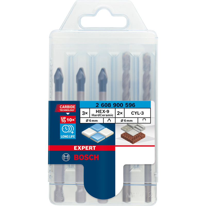Bosch EXPERT HEX-9 Hard Ceramic & Masonry Drill Bit Set 5 Piece