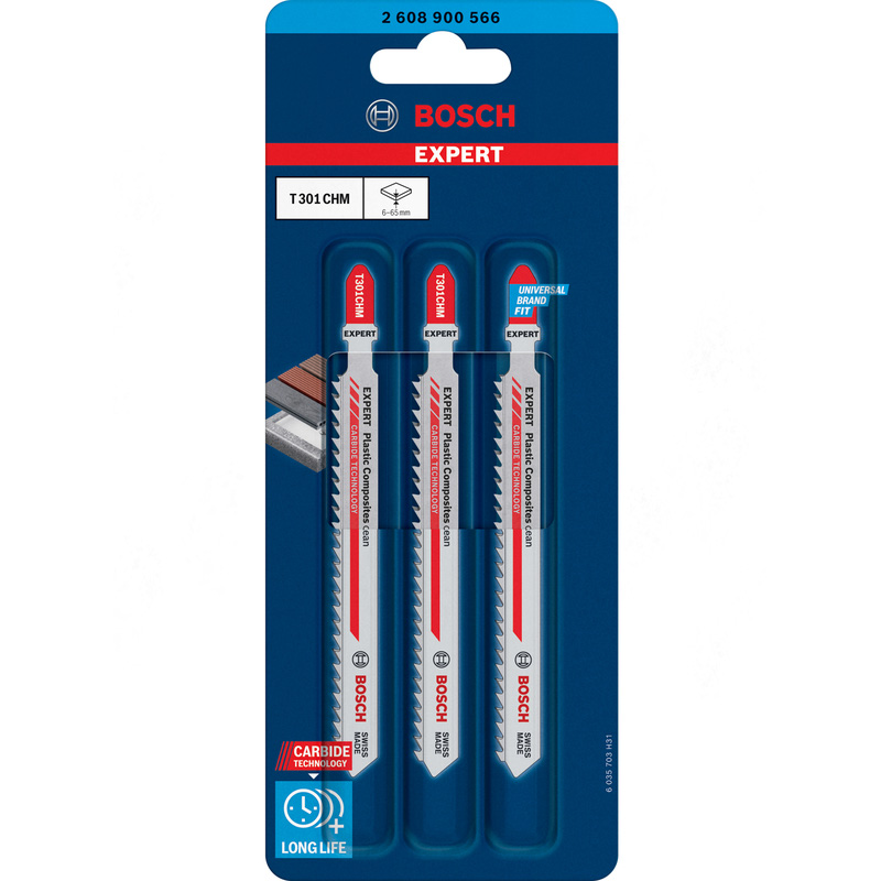 Bosch EXPERT Bayonet Jigsaw Blade T301CHM Plastic Composites Clean 3 Pack