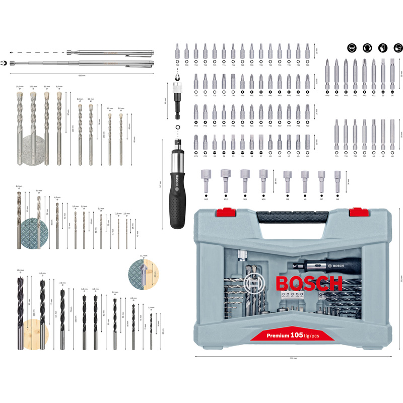 Bosch Premium Mixed Drill Bit Set 105 Piece