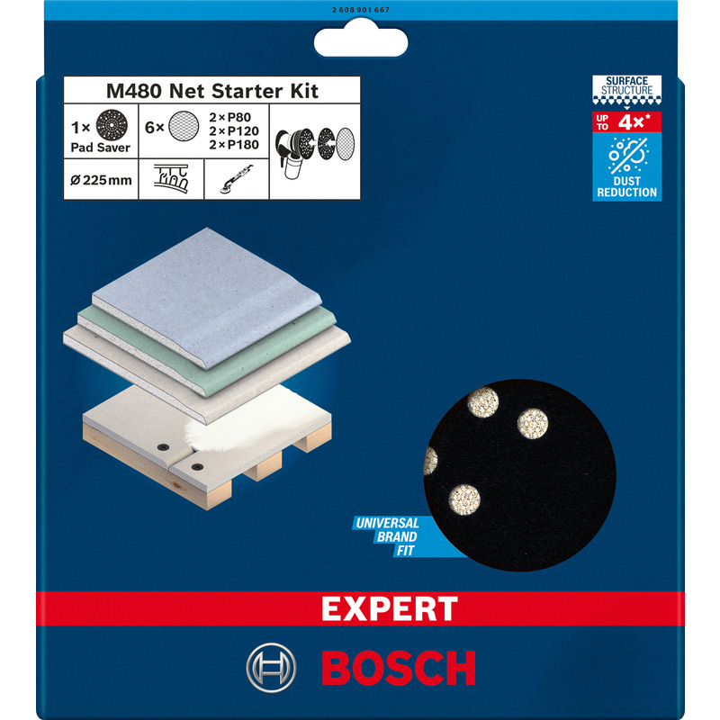 Bosch EXPERT M480 Mixed Grit Mesh Drywall Sanding Disc 225mm Set
