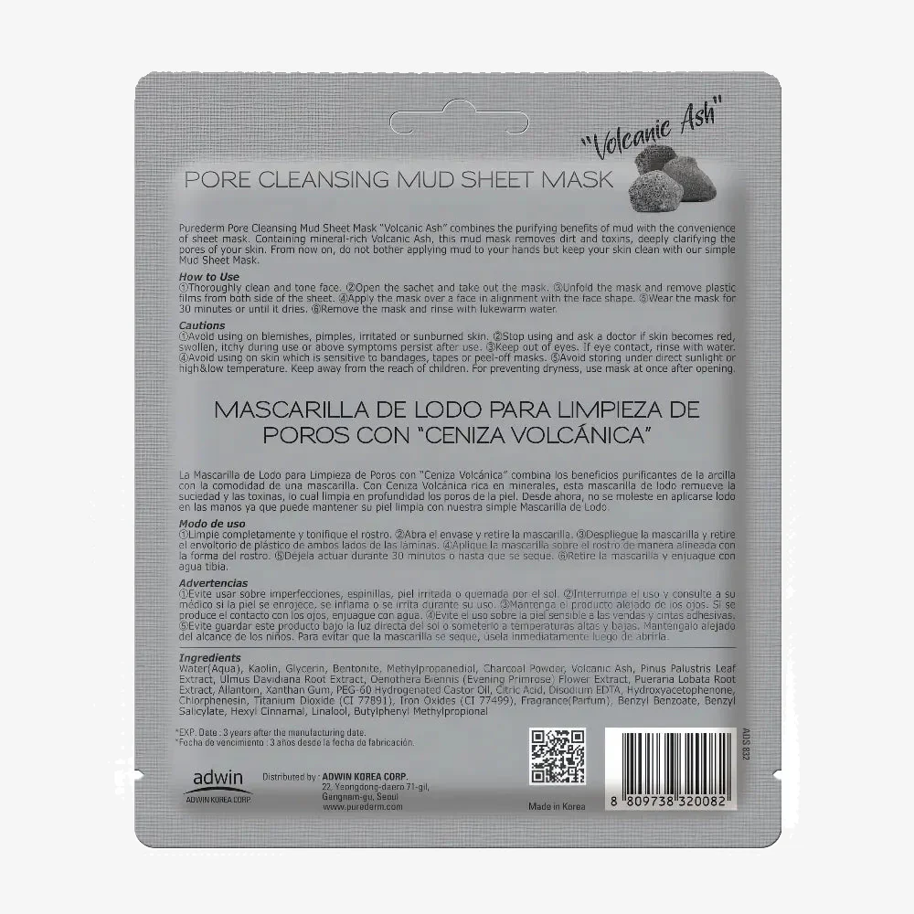 PUREDERM Pore Cleansing Mud Sheet Mask Volcanic Ash