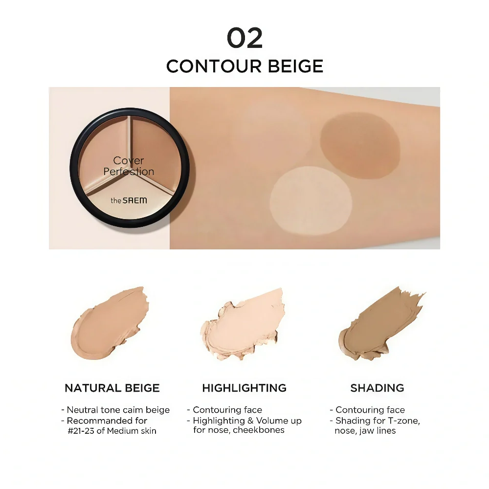 THE SAEM Cover Perfection Triple Pot Concealer 02 Contour Beige
