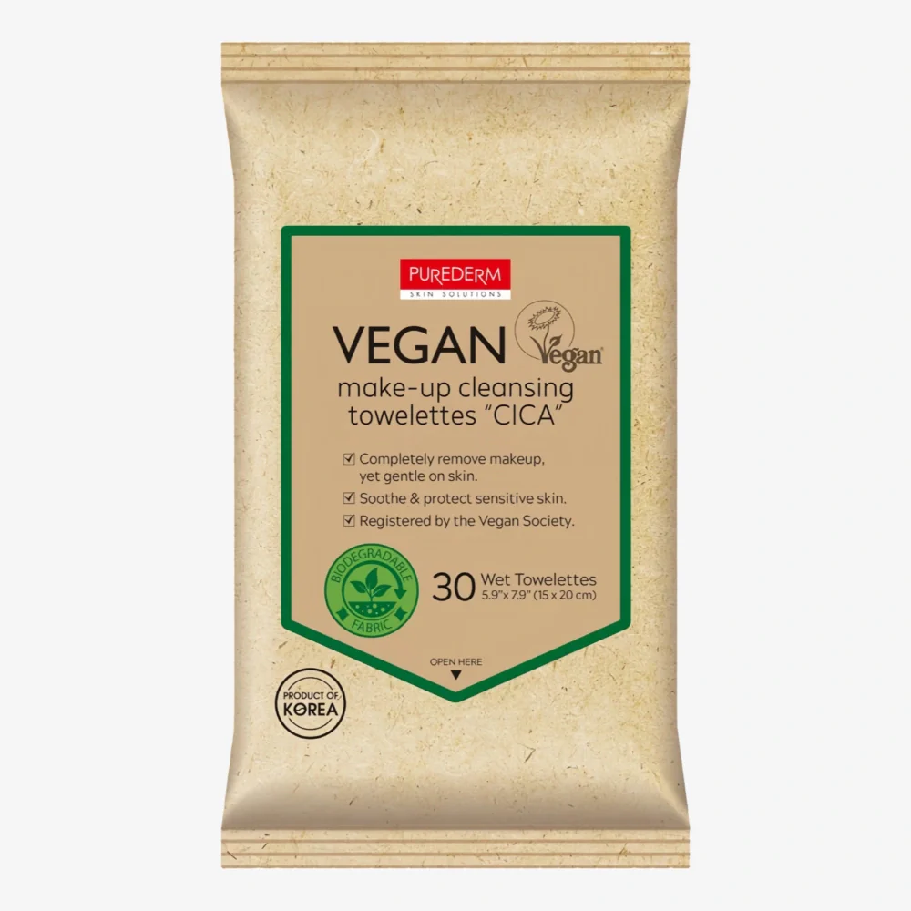 PUREDERM Vegan Make-up Cleansing Towelettes Cica 30pcs