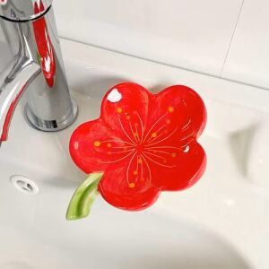Flower -Shaped Ceramic Soap Dish Red