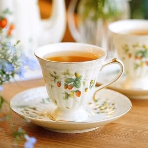 Garden Whispers Porcelain Tea Cup Set -Strawberry Ivory