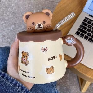Cute Bear Lid with Straw Cup