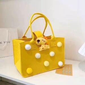 Yellow Felt Tote Bag with Pom-Poms