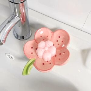 Flower -Shaped Ceramic Soap Dish Pink