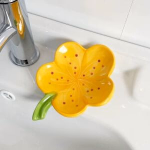 Flower -Shaped Ceramic Soap Dish Yellow
