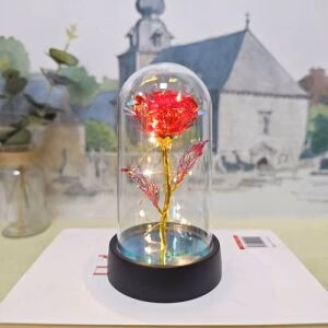 Crystal Galaxy Rose in Plastic Dome with LED Light - Red (S)