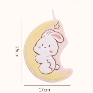 Cute Bunny Cartoon Soft Hanging Hand Towel - Moon Pink