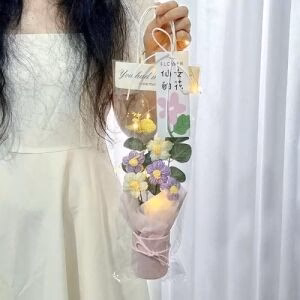 Realistic Crochet Flower Bouquet with Decorative Pot -Purple