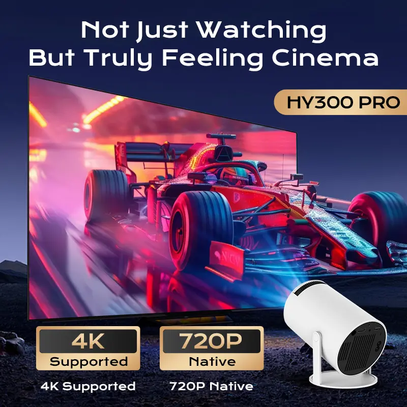 HY300Pro+ Portable Projector Outdoor Mini 4K Decoding with 5G WiFi 6 & BT 5.0 720P Full HD 160 ANSI Lumens for Android Audio Bluetooth Gaming Home Theater