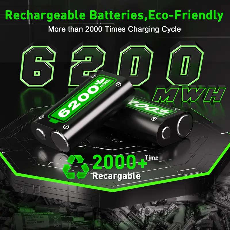 Ponkor Xbox Controller Rechargeable Battery Packs (2×6200mWh) with Fast Charging Dock, Compatible with Xbox One, Series X|S, High-Capacity, Long-Lasting, LED Glow, Overheat Protection