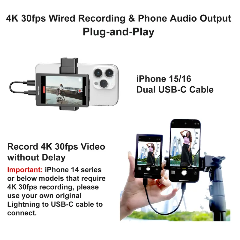 Newmowa Vlog Selfie Monitor Screen for iPhone & Samsung 4K 30fps Wired Recording Magnetic Phone Holder Live Screen Sharing Smartphone Vlogging Kit Ideal for TikTok Live Streams #BestgiftforChristmas