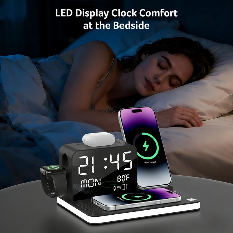 Acer 7 in 1 Wireless Charging Station with LED Night Light, Bluetooth Time Sync Clock & Temperature Display, USB-A & USB-C Ports – Compatible with iPhone, Android, Apple Watch & AirPods, Perfect Christmas & New Year Gift – TikTokShopBlackFriday
