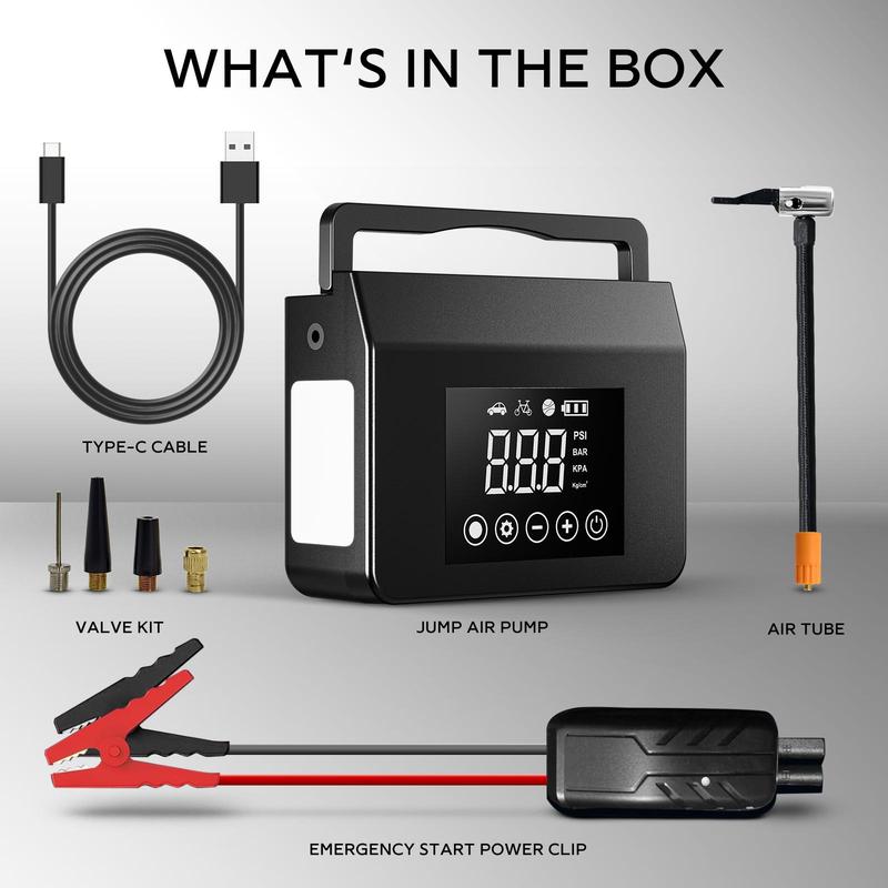 【Hieha】Portable Car Jump Starter with Air Compressor, 4000A Car Battery Jump Starter (All Gas/8.0L Diesel), 150PSI Tire Inflator, 12V Jump Power, 15000mAh Power Bank with LED Light Autos Automotive