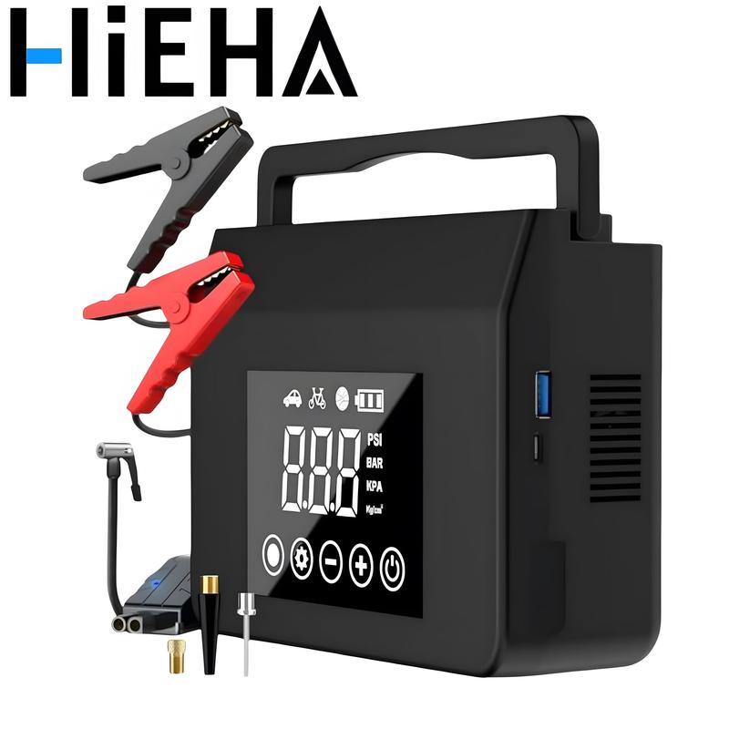 【Hieha】Portable Car Jump Starter with Air Compressor, 4000A Car Battery Jump Starter (All Gas/8.0L Diesel), 150PSI Tire Inflator, 12V Jump Power, 15000mAh Power Bank with LED Light Autos Automotive