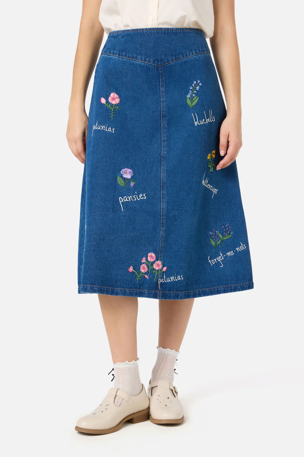 Flower Patch Emb Denim Skirt