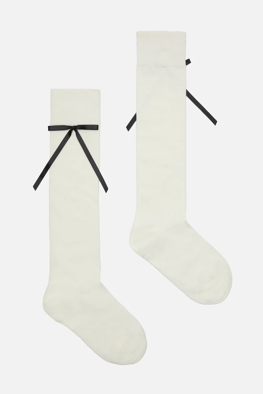 White Knee High Rib Bow Sock