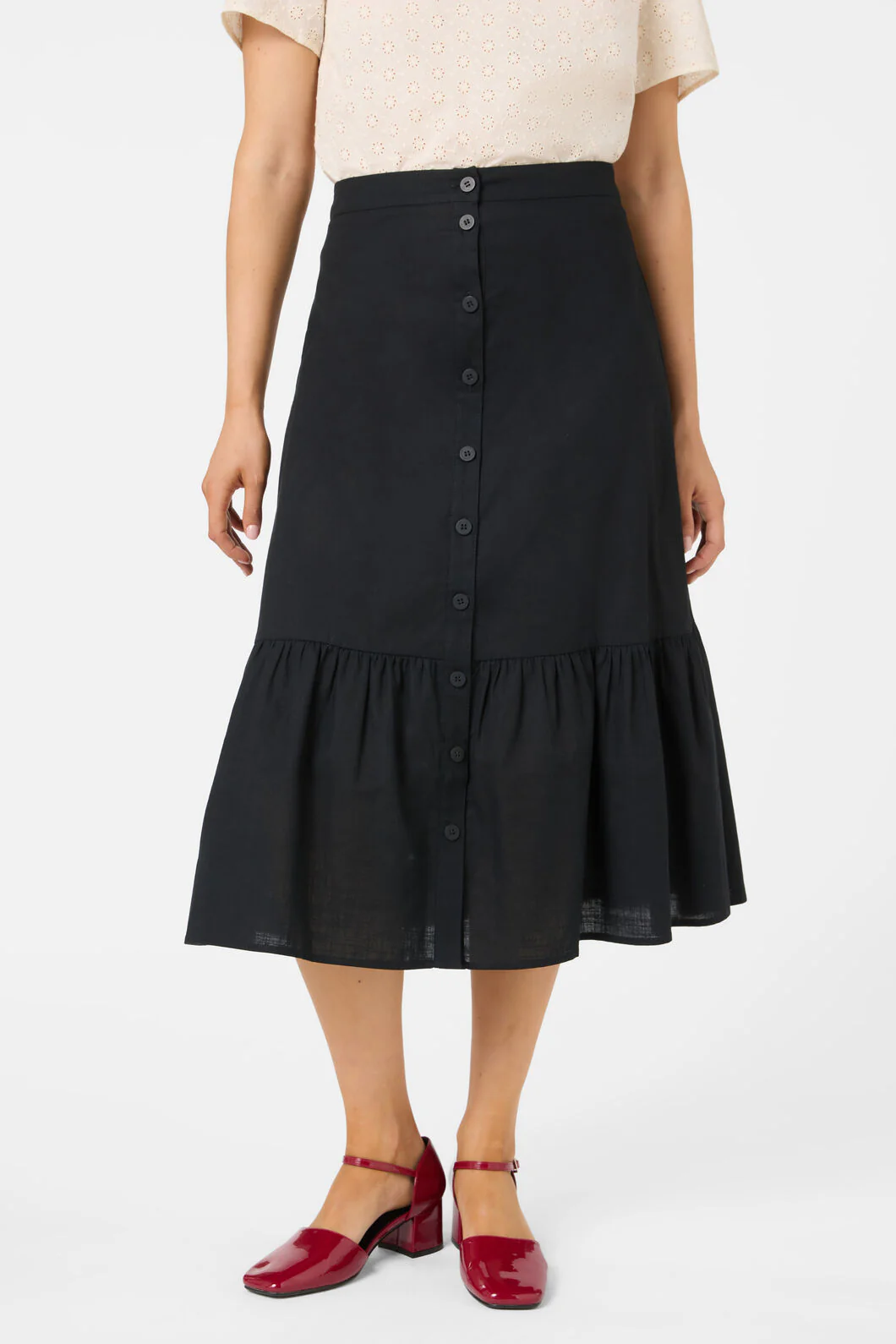 Jolie Button Front Midi Skirt