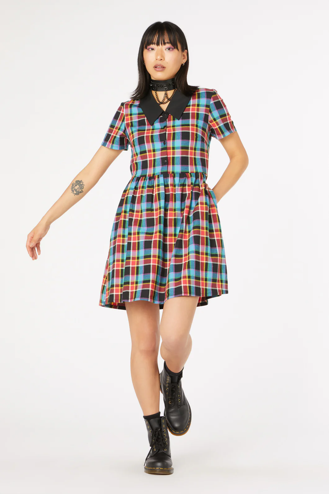 Rainbow Tartan Shirt Dress