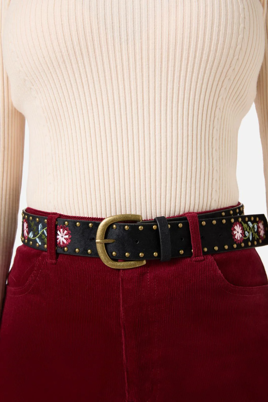 Black Embroidered Velvet Belt