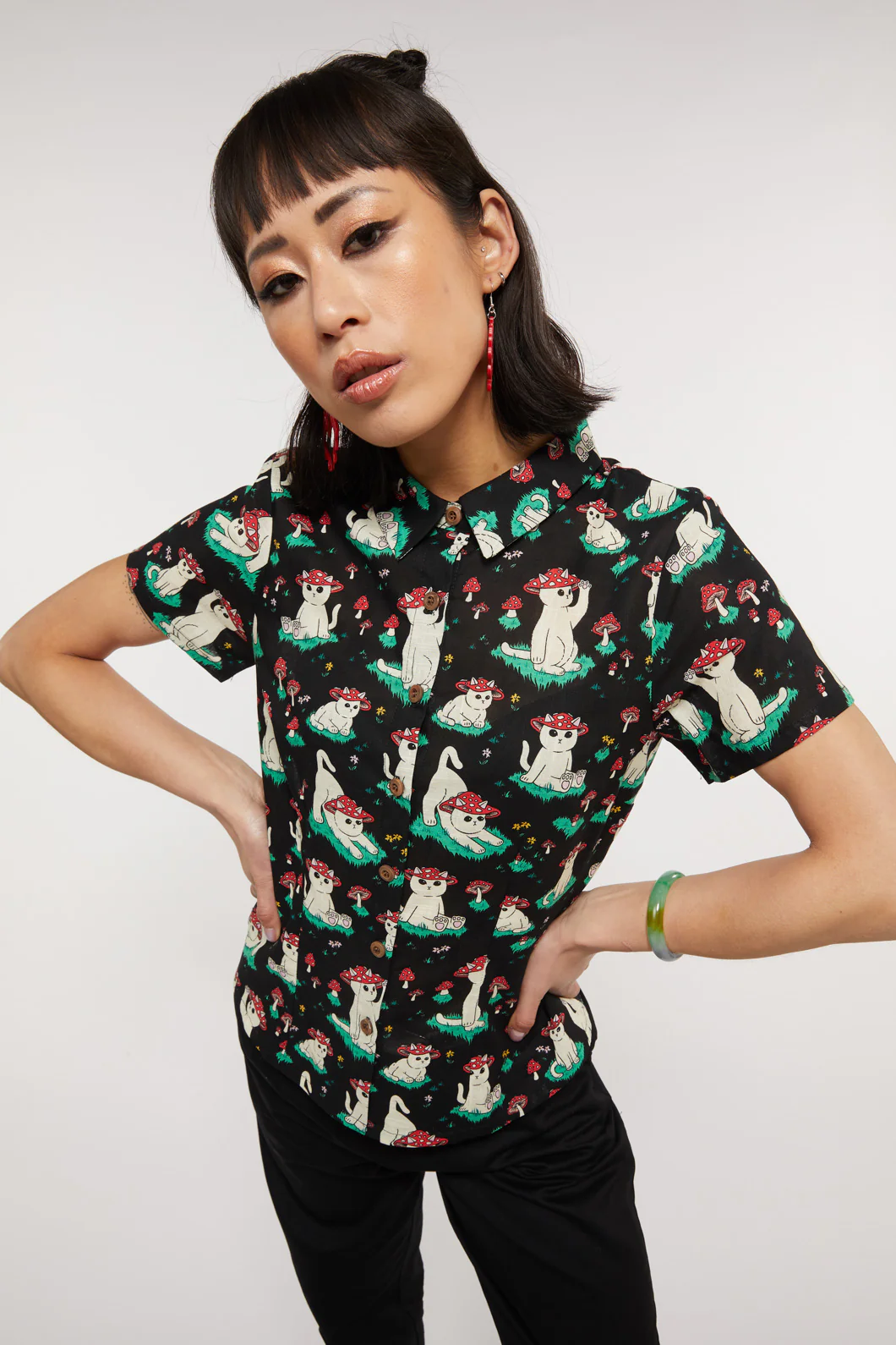 Shroom Cats Cotton Blouse