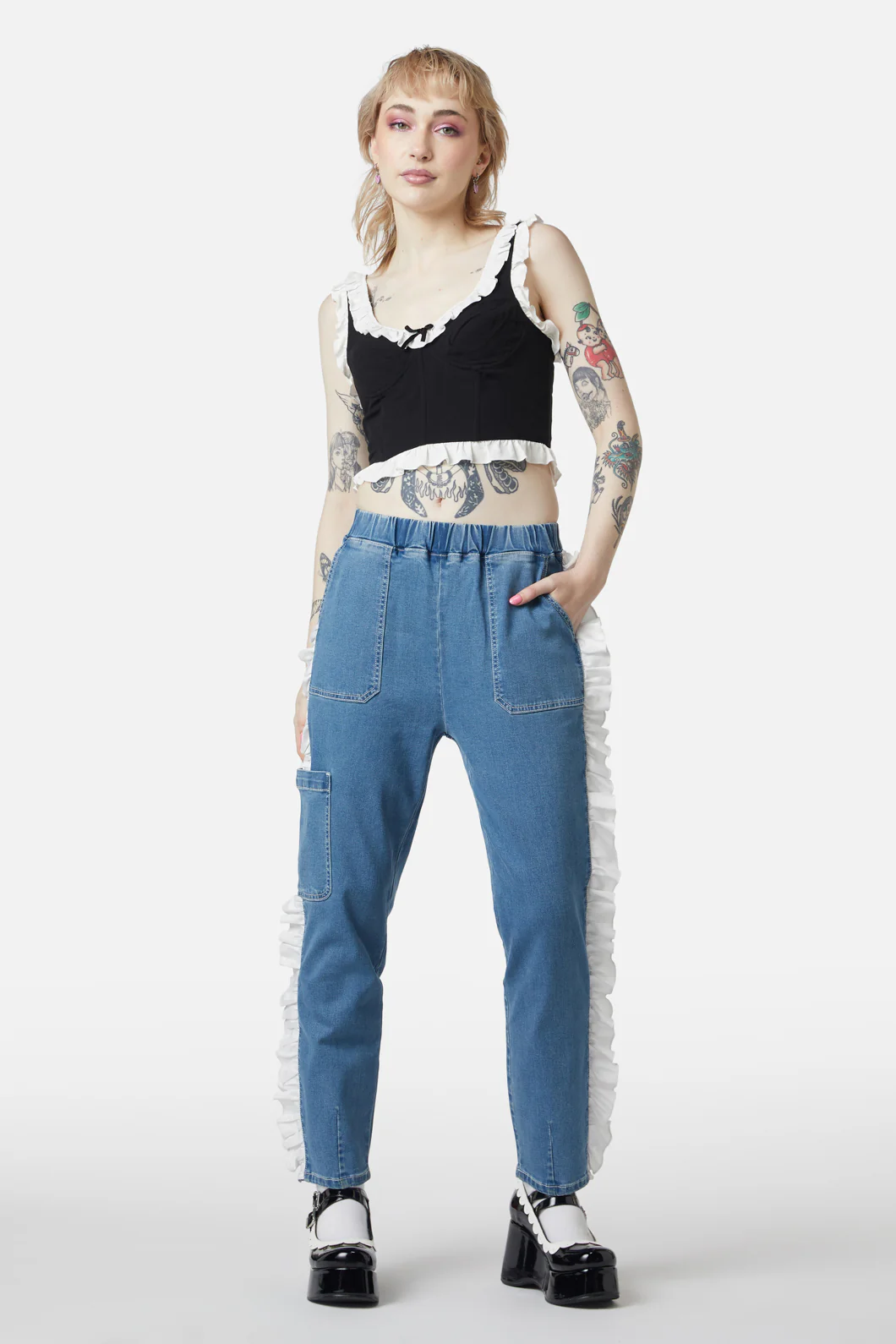 Ruffle Denim Cargo Pant